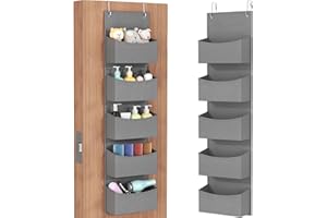 Lifewit Over the Door Storage Organizer, Wardrobe Organiser with Adjustable Metal Hangers, 5 Shelf Hanging shelves Behind Door for Bedroom, Bathroom, Pantry, Nursery, Kitchen, Dorm, Grey