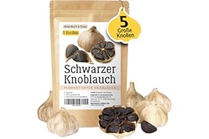 ‎MEERBACH & ROSE Schwarzer Knoblauch fermentiert aus Spanien, 5 große Knollen fermentierter Knoblauch, Black Garlic, 90 Tage fermentiert, mild und vielseitig zu verwenden und genießen.