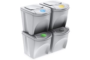 MULTIPROJECT Bin Sorti Box Sortibox Waste Separation System Waste Segregation Bin Bags Waste Bin Recycling Bin (4 x 25 Litres, White)