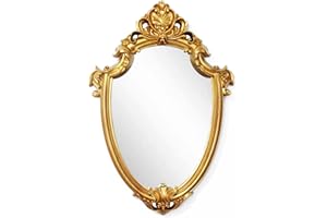 Eaoundm Vintage Spiegel - Dekorative Wand Spiegel, Schild Form, Pinsel Gold, 41.9 x 27.9 cm