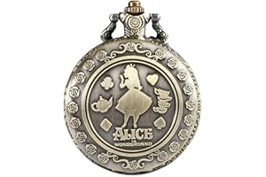 Designer Inspirations Boutique ® Alice in Wonderland Brushed Bronze Effect Antiqued/Vintage Case Women's Quartz Pocket Watch Necklace - On 32" Inch / 80cm Chain