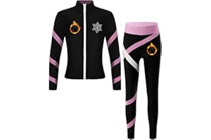Mufeng Bambina Tuta da Ginnastica in Pile Giacca Invernale Caldo Felpa con Cerniera + Pantaloni Leggings Termica Completi per Pattinaggio Ghiaccio Danza Moderna