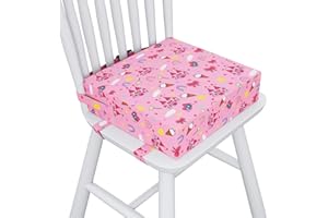 Capslpad Toddler Booster Seat Cushion for Dining Table with 3 Adjustable Straps Waterproof Thick Cartoon Booster Seat Cushions Detachable Washable Strong Support Portable Pink Booster Chair Cushion