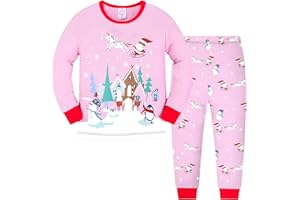 TCWWBB Weihnachten Schlafanzug Kinder Jungen Langarm Zweiteilig Pyjama Set Weihnachtsmann Elch Bär Baumwolle Mädchen Zweiteilig Schlafanzüge Set Größe 2-12 Jahre 98 104 110 116 122 128 140 152