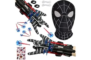 STFYUG 2 Stück Launcher Handschuh, Spiderm Launcher Handschuh, Spiderm Hero Handschuhe, Super Spider Launcher mit Maske und Aufkleber Cosplay Spiderm Handschuhe Spiderm Launcher Spielzeug (A)