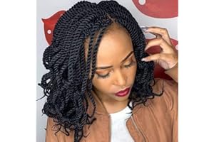 Mscat 10 Inch Senegalese Twist Crochet Hair with Wavy Curly Ends 8 Packs Short Pre Looped Black Twist Synthetic Crochet Braids for Women Girl Kids 1B#