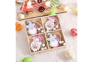 FAHOI 12pcs Easter Tree Decorations Painted Wooden Easter Bunny Hanging Ornaments for Spring Tree Pendant Festival Props Car Home Decor Crafts Party Supplies (A)