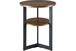 MODERION Round End Table, Minimalist Sofa Table, Modern Side Table, Coffee Table with Iron Black Base for Home, Living Room, Patio, Garden,49 x 49 x 60 cm (Dark Brown)