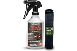 ‎BIO-CHEM bio-chem Ofen- und Kaminscheibenreiniger Kaminglasreiniger - 500 ml Hochleistungs-Aktivschaum inkl. Mikrofasertuch - Entfernt mühelos hartnäckige Ablagerungen wie Ruß, Fette, Rauchharz - Made in DE