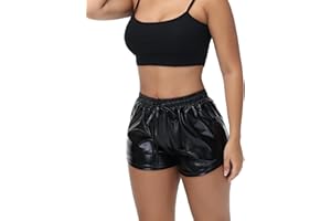 NewL Glänzende metallische sexy Damen-Shorts, hohe Taille, reflektierende Hose, glitzerndes Outfit, elastische Taille, Rave, Tanzparty