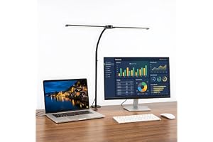LED-skrivbord, dimbar klämma med dubbla huvuden 1 200 lumen, bord med svanhals ögonvård för hemmaarbete, 3 färger pekskärm och 5 ljusstyrkenivåer