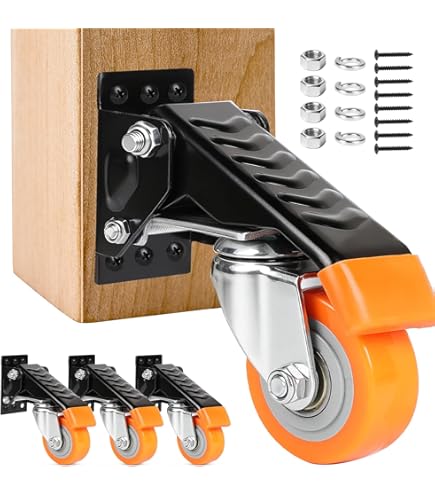 SOLEJAZZ Werkbank Caster kit 300KG Capaciteit 4 Heavy Duty Intrekbare Werkbank Wielen Wielen Alle Stalen Constructie Urethaan, Bonus Installatie Sjabloon, 4 Pack