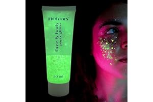 GL-Turelifes Glow in The Dark Body Face Glitter Gel 50ml Luminous Iridescent Chunky Glitter Gel Festival Glitter Cosmetic Face Hair Nails Makeup Long Lasting Sparkling uins Liquid Eyeshadow