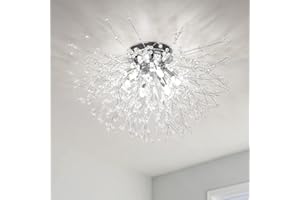 ‎KMAIPEM KMaiPem Moderne Kristall Deckenlampe Wohnzimmer, 6-flammige Dimmbare Chrom Deckenleuchte Schlafzimmer, Silberner Feuerwerks Kronleuchter für Esszimmer, Küche, Flur