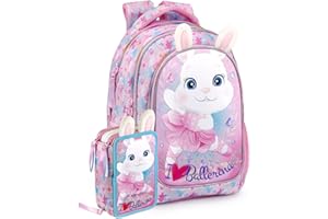 Clondo Mochila escolar ergonómica 33 x 43 x 15 cm con estuche a juego 3 compartimentos 45 piezas – Pack escolar completo – Julian Ross – Escuela primaria y regalo niños