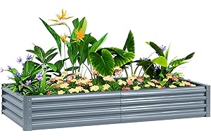 Outsunny Galvanised Raised Garden Bed, 180 x 90 x 30cm Raised Bed with Reinforcing Bars, Outdoor Raised Planter with Open Bottom for Vegetables, Flowers, Herbs, Silver