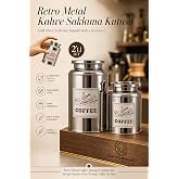 Transformacion Retro Metal Kahve Saklama Kutusu İkili Set - &Ccedil;elik Hava Sızdırmaz Kapaklı Vintage Kahve Kavanozu B&uuml;y&uuml;k 18x10cm