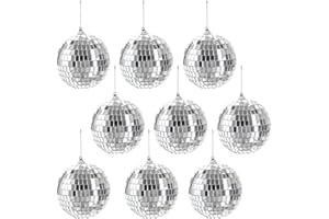 Suwimut 9 Pack Mirror Disco Ball, 4 Inch/10cm Small Reflective Mirror Ball Ornaments Silver Hanging Disco Ball for Party, Birthdays, Weddings, Home Decorations, Stage Props, Game Accessories