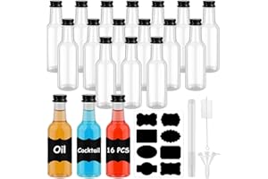 winbest 16 Pack Mini Liquor Bottles, 50ml Plastic Bottles, Reusable Small Bottles for Liquor, Mini Wine Bottles for Parties, Empty Spirit Bottles with Screw Caps and Stickers for Mini Fridge