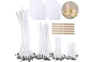 HEMOER 200 Pezzi Stoppini per Candele, 6cm/10cm/15cm/20cm Stoppini di Naturali Candela con 200 Pezzi Adesivi Stoppino, per Candele fai da te, Creare Candele Profumate, Fabbricazione di Candele
