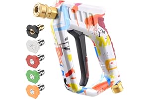 OHAYORI Pressure Washer Gun with 5 Spray Nozzles, M22-14mm to 1/4'' Quick Release Short Trigger Gun for Karcher Jet Washing, 4000PSI Colorful Power Wash Gun Kit for Car Cleaning