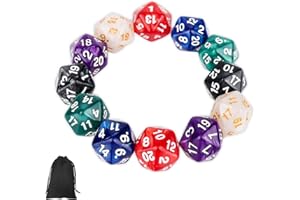 FUKAISU 12 Pezzi Set di Dadi D20 Standard in 6 Colori, a 20 Facce Dadi Contatore per Giochi di Ruolo MTG DND Party Card Loaded Games con Custodia