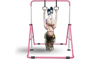Crystal Stone Steel Gymnastics Bar Sturdy Material Foldable & Expandable for Girls & Kids Adjustable Height Knob at Home Folding,Outdoor,Horizontal Bar with Rings