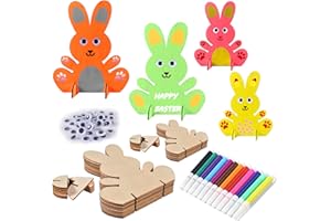 LEMOTOY Decoración de conejo de Pascua, 20 unidades, conejos de madera para pintar, conejito de Pascua para niños, manualidades de madera, juego de manualidades de madera de Pascua