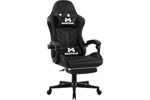 Gamtimer Gaming Chair with Footrest,Ergonomic Adjustable Back Computer Chair,4D Soft Seat Cushion and Headrest for Whiplash Protection,PU Leather,Lift and Swivel 360 Degree,Suitable for Adults-Black
