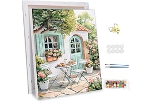 NEWENMO Gartenlandschaft Malen Nach Zahlen Erwachsene mit Rahmen,Frühstückstisch Paint by Numbers Adult,Einfaches Handgemalt Ölgemälde Kit,DIY Malen Nach Zahlen Leinwand,für Home Dekoration 30x40cm
