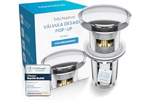 Bächlein Desagüe Universal con Rebosadero para Lavabo & Lavamanos - Válvula Pop Up Automática Cromada - Incl. 3 Juntas para Todo Tipo de Lavabos, Válvula de Desagüe - Instalación con Instrucciones
