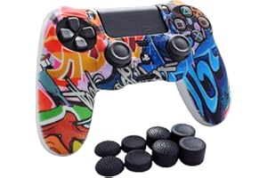 Hikfly Silicone Controller Cover Skin Protector Case Faceplates Kits for Sony Playstation 4 PS4/PS4 Slim/PS4 Pro Cntroller Video Games(1 x Cover with 8 x FPS Pro Thumb Grips Caps)(Green Cartoon)