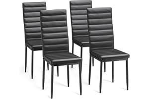 Bealife Lot de 4 Chaises de Salle à Manger, Chaises de Cuisine Rembourrées avec Dossier Haut, Ergonomique Chaise en Cuir synthétique, pour Cuisine, Salle à Manger, Bureau, Noir