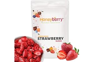 HONEYBERRY Fraises Lyophilisées en Tranches 200g - Fraises Déshydratées - Fruits Lyophilisés - Fraises Séchées - Fruits Déshydratés Sans Sucre pour Pâtisseries, Décoration, Snacks, Muesli et Desserts