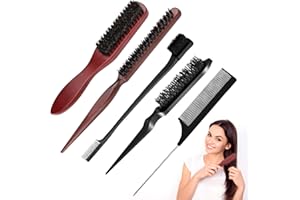 LOBVABA 5 Pcs Poil de Sanglier，Brosse Plaquante Cheveux，Brosses à Cheveux en Poils de Sanglier，Brosse Poils Sanglier，pour Cheveux Longs, Bouclés, Secs Ou Abîmés，pour Femmes Hommes
