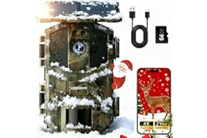 iZEEKER Cámara de Caza Solar, 4K Ultra HD 64MP Camara Fototrampeo con 64GB Micro SD Karte & 5200mAh Batería Recargable, Envio al Movil App y WiFi Bluetooth, Visión Nocturna, IP66 Impermeable