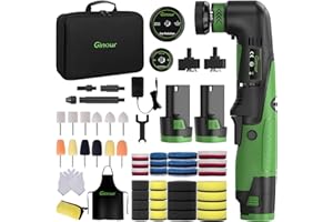 Ginour Cordless Car Polisher, 12V2Ah Batteried Car Buffer Polisher Machine, 6 Speed 2800~5000OPM Mini Polisher Rotary & Dual Action Car Polisher for Car Motorcycle Detailing, Backing Plates 2''/1.2''