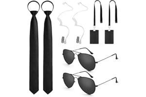 BTHRORO Ensemble de Costume d'Agent de Sécurité avec Accessoires, Cravate Lunettes de Soleil Noires Badge d'Identité Factice Oreillette pour Hommes et Garçons, Fête d'Halloween Cosplay