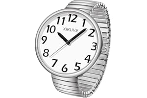 XIRUVE Esfera de Números Grande Fácil de Leer Correa Elástica de Acero Inoxidable Reloj de Pulsera Cuarzo Analógico para Mujer Hombre