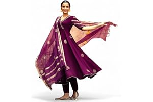 RANGMAHAL STORE RangMahal Indische Damen-Kurta-Hose, Dupatta-Set, reine Baumwolle, bestickt