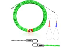 profiwoab Fish Tape 15m Polyester, Cable Pulling Wires, Fish Tape Wire Puller with Metal Lock Wire&Straps for Insulation Pipe, Diameter 4.5 mm