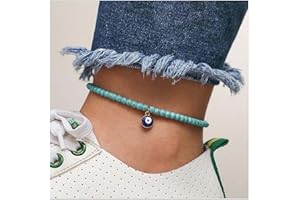 DISHOWME Mauvais œil bohème Cheville Turquoise Oeil Turc Bracelet de Cheville Perles Réglables Plage Pied Chaîne Bijoux pour Femmes Filles Ados