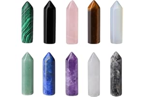 ‎GUJOXILA GUJOXILA 10PCS Heilsteine Kristalle Sets Amethyst Rosenquarz Obsidian Klarer Quarz Sechseckige Edelsteine Anhänger Reiki Heilkristalle Turm Chakra Steine Meditation Spirituelle