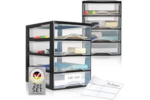 Hausfelder Schubladenbox A4, 2 Organizer mit jeweils 4 Schubladen inkl Aufkleber (A4, 2 Stk. mit 4 Schubladen)