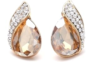 Idin Jewellery - Champagne Crystal Diamante Teardrop Gold-tone Clip On Earrings