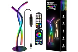 Wefomey Bedside LED Table Lamp Modern, RGBWIC Ambiance Color Changing Dimmable Desk Nightstand Lamp with Smart App Control and Remote, 5V USB LED Lightbar for Bed Living Room Creative Deco