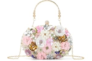 EVEOUT Élégant Pochette Clutches de soirée à Fleurs pour Femme Crystal Sac bandoulière pour fête Mariage Sac à Main de mariée(Or)