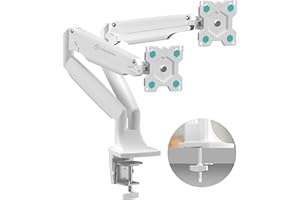 ONKRON Bras Double Ecran PC pour 13-32 Pouces Ecran, Support Ecran PC 2 Ecran jusqu'à 9 kg - Bras Ecran PC Blanc Max VESA 100x100 / Inclination -90°/+45° Tournant 180° Pivotant 360° G200-W Blanc