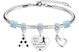 LUXYSODE Football Initial A-Z Bracelet Football Gifts for Girls Football Gifts Football Bracelet Football Players Gift Just A Girl Who Loves Football