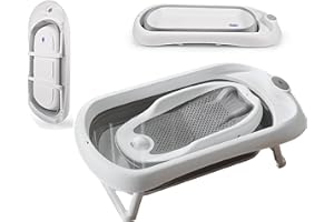 Schwänlein® Faltbare Baby Badewanne,81 * 48 * 24cm Baby Bathtub Babywanne Wanne Faltbar mit Badewannen Stützkissen Sitzmatte, Badebecken Duschwanne für Neugeborene Kleinkinder (grau)